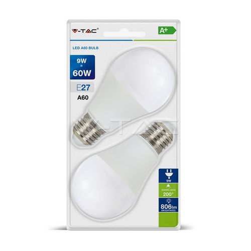 Led lamp E27/A60-9 Watt -Warm wit-806 Lumen (duo-pak)